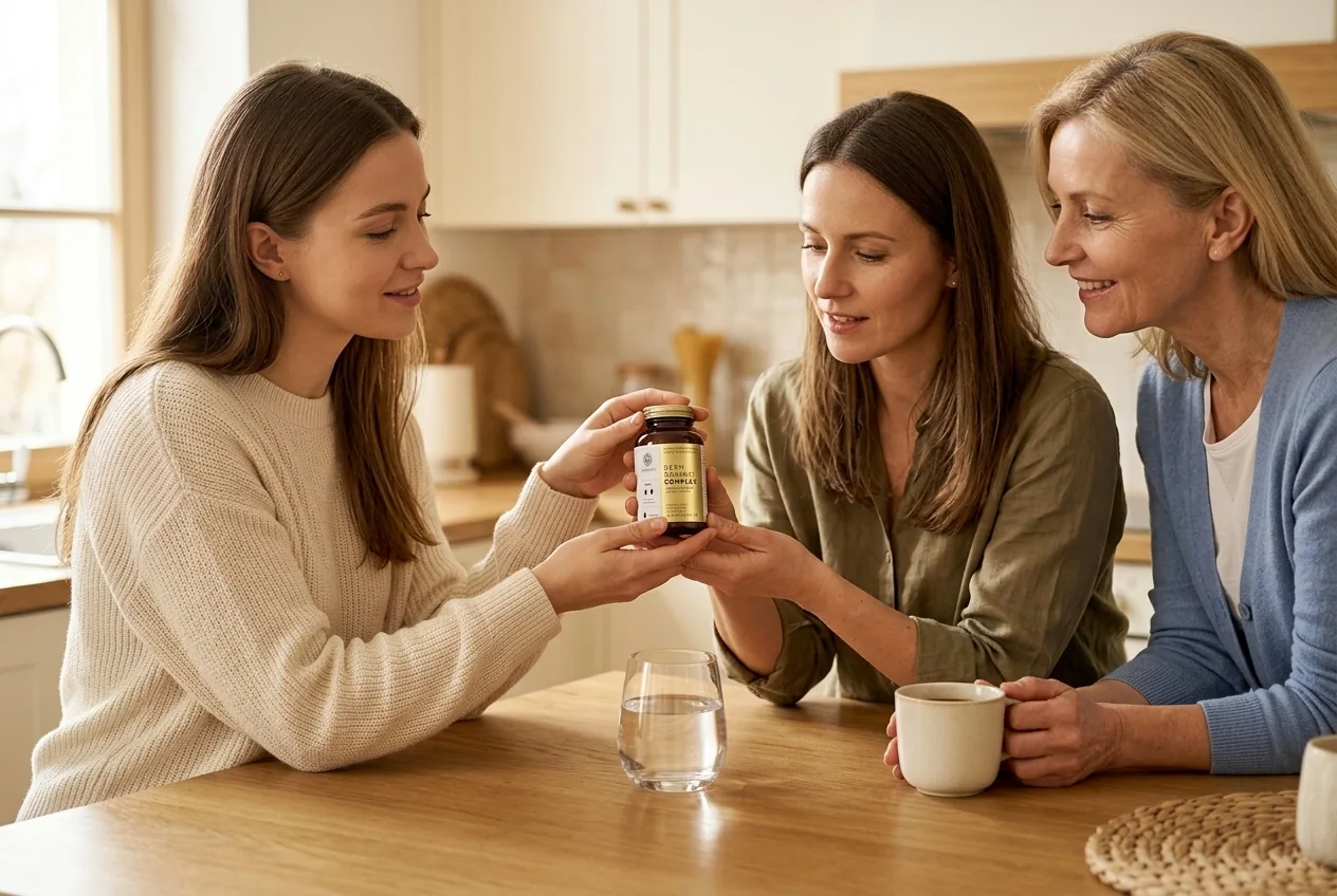 Tři ženy si v domácím prostředí prohlížejí DermBalance Complex®
